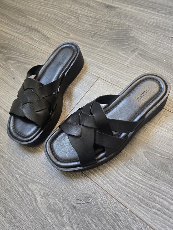 Anthropologie Shoes - Pilcro Anthropologie Black Woven Chunky Platform Slide Sandals Size 38 Y2K